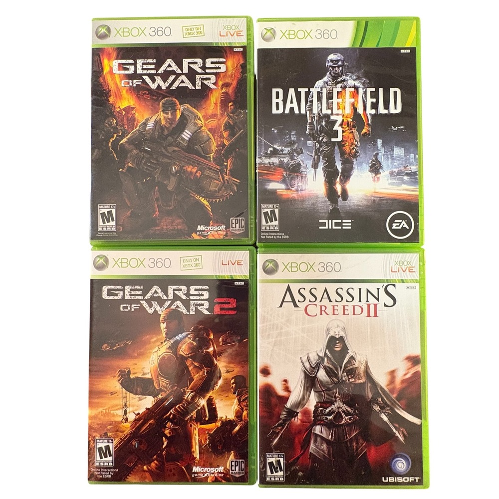 Xbox 360 Game Lot Gears‎ of War 1 & 2 Battlefield 3 Assassin's Creed II Bundle